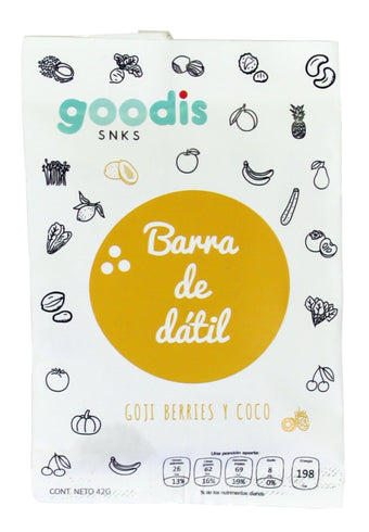 9 barritas de dátil, coco y Goji berries-Goodis SNKS-Snacks saludables